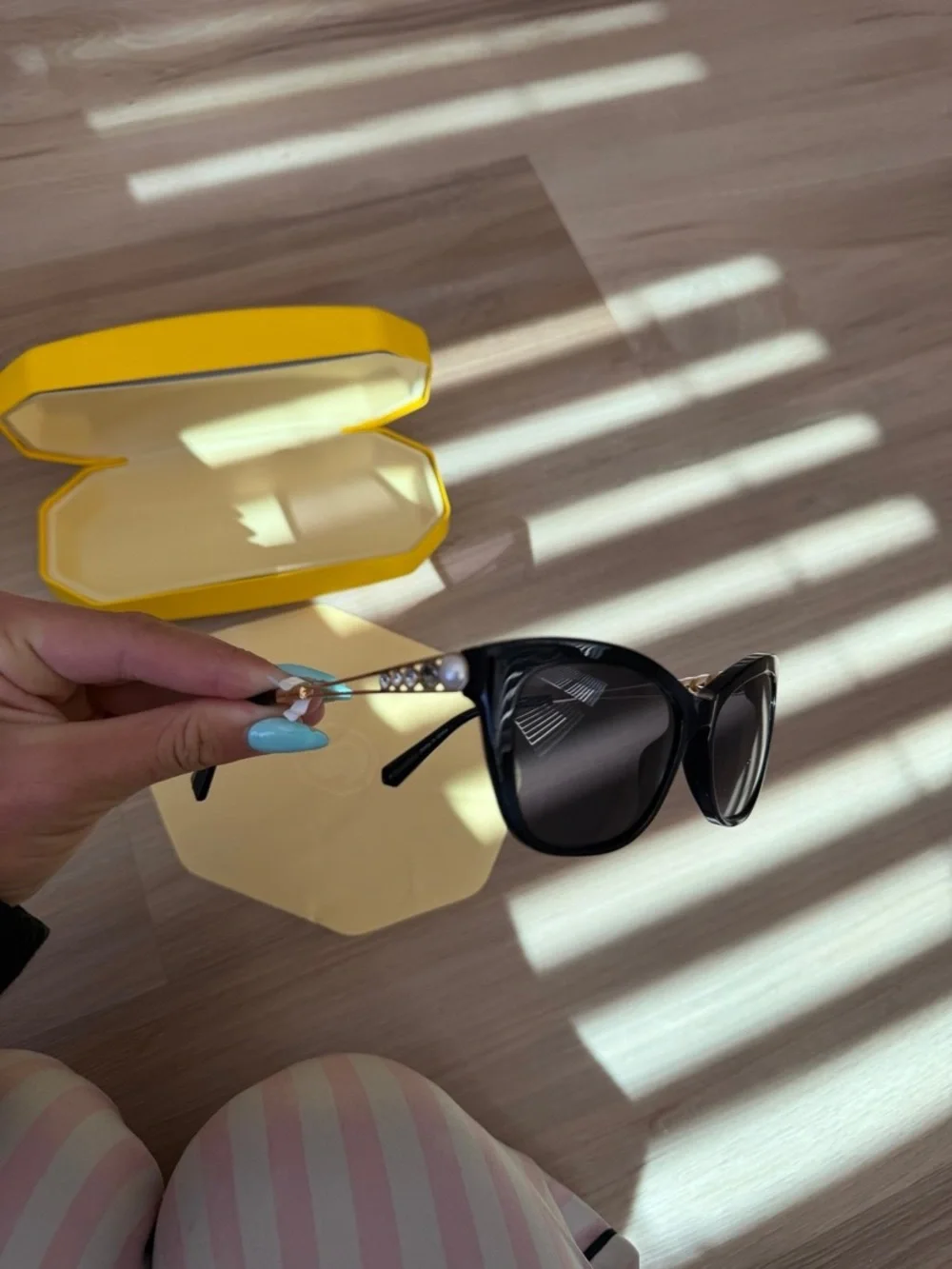Swarovski Black Sunglasses with Gold Arms, Crystals and Pearl
